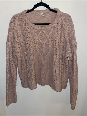 Mudd Blush Cable Knit Crewneck Sweater